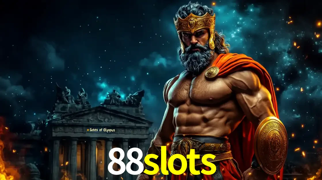 O poderoso Zeus do jogo de slot Gates of Olympus em frente ao seu templo, pronto para lançar multiplicadores divinos e prêmios épicos no cassino online 88slots.