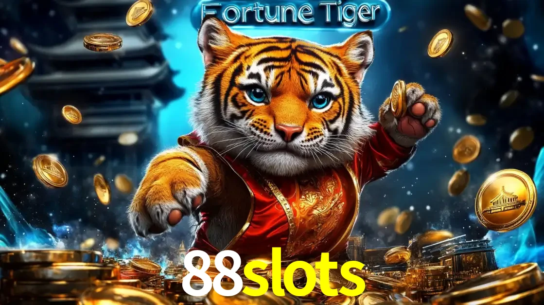 Imagem promocional do jogo de slot Fortune Tiger, com um tigre majestoso em traje tradicional cercado por uma fortuna em moedas de ouro, disponível agora no cassino 88slots.