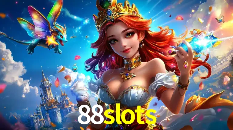 A princesa de um reino de fantasia mágico, com seu pequeno dragão, apresentando um mundo de prêmios encantados nos jogos de caça-níqueis do cassino 88slots.